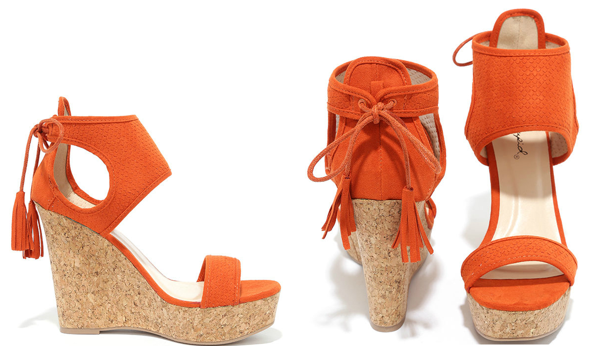Newfangled Burnt Orange Suede Wedge Sandals